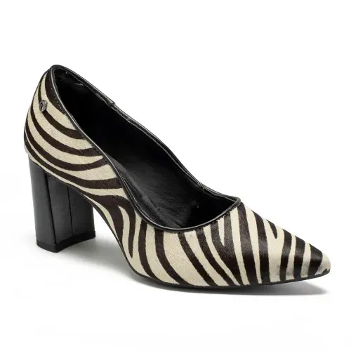 Scarpin Tanara de Salto Bloco em Couro Animal Print